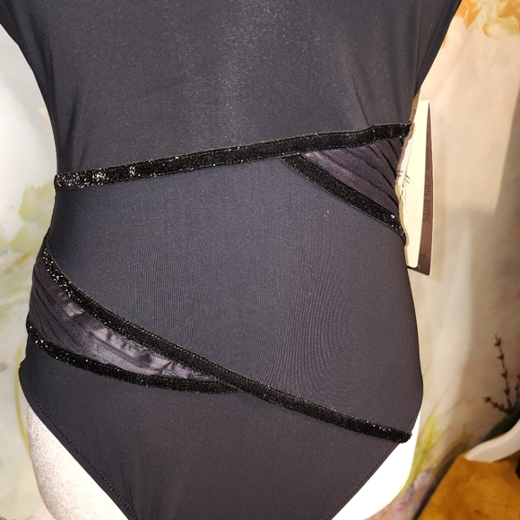 Gottex One Piece Halter with Velvet and Pleated Panel Detail - Picture 2 of 5